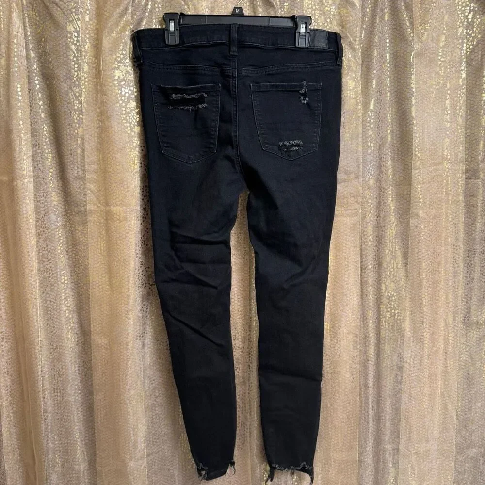 American Eagle Black Ripped Destroyed Skinny Stretchy Jeans Size 12